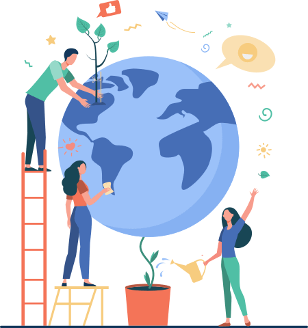drawing of people taking care of the planet